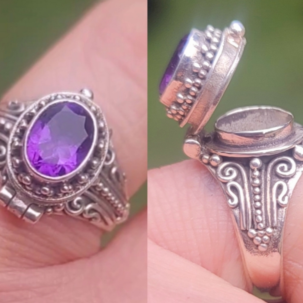 Bali Poison Locket Ring Amethist in Filigree Sterling Silver - Picture 4 of 13